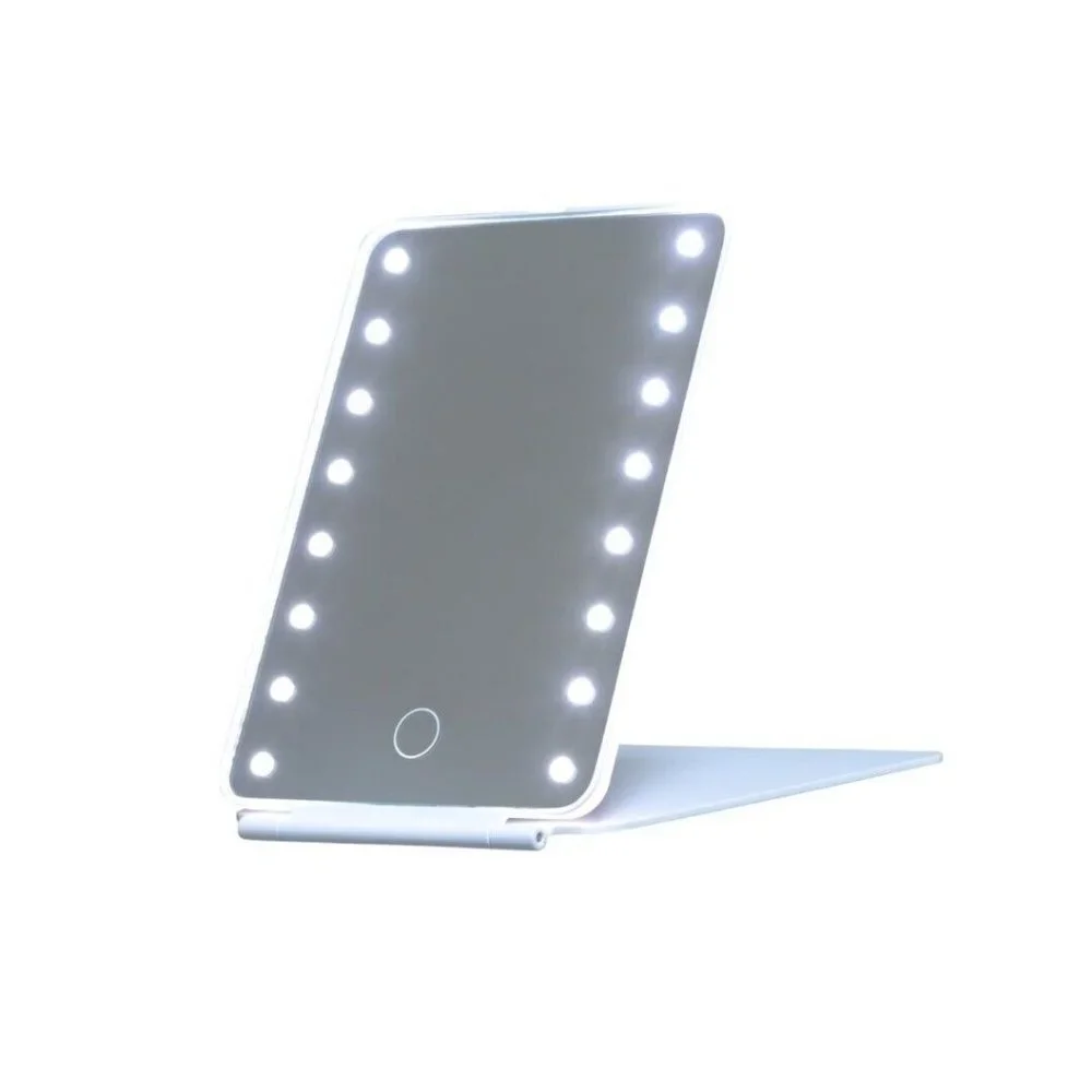 Makeup Mirror 16 LED Lights Touch Screen Adjustable Rechargeable Foldable Travel